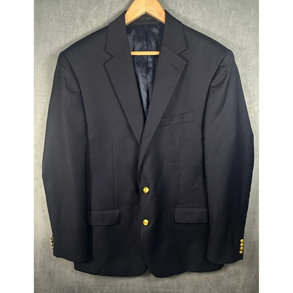 Lauren Ralph Lauren Blazer Navy Blue Gold Crest‎ Buttons Preppy Jacket 42 Long